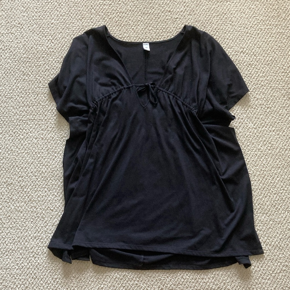 Old Navy Swim Cover Up Black Like New Size Small Ruched Drawstring Soft Stretch